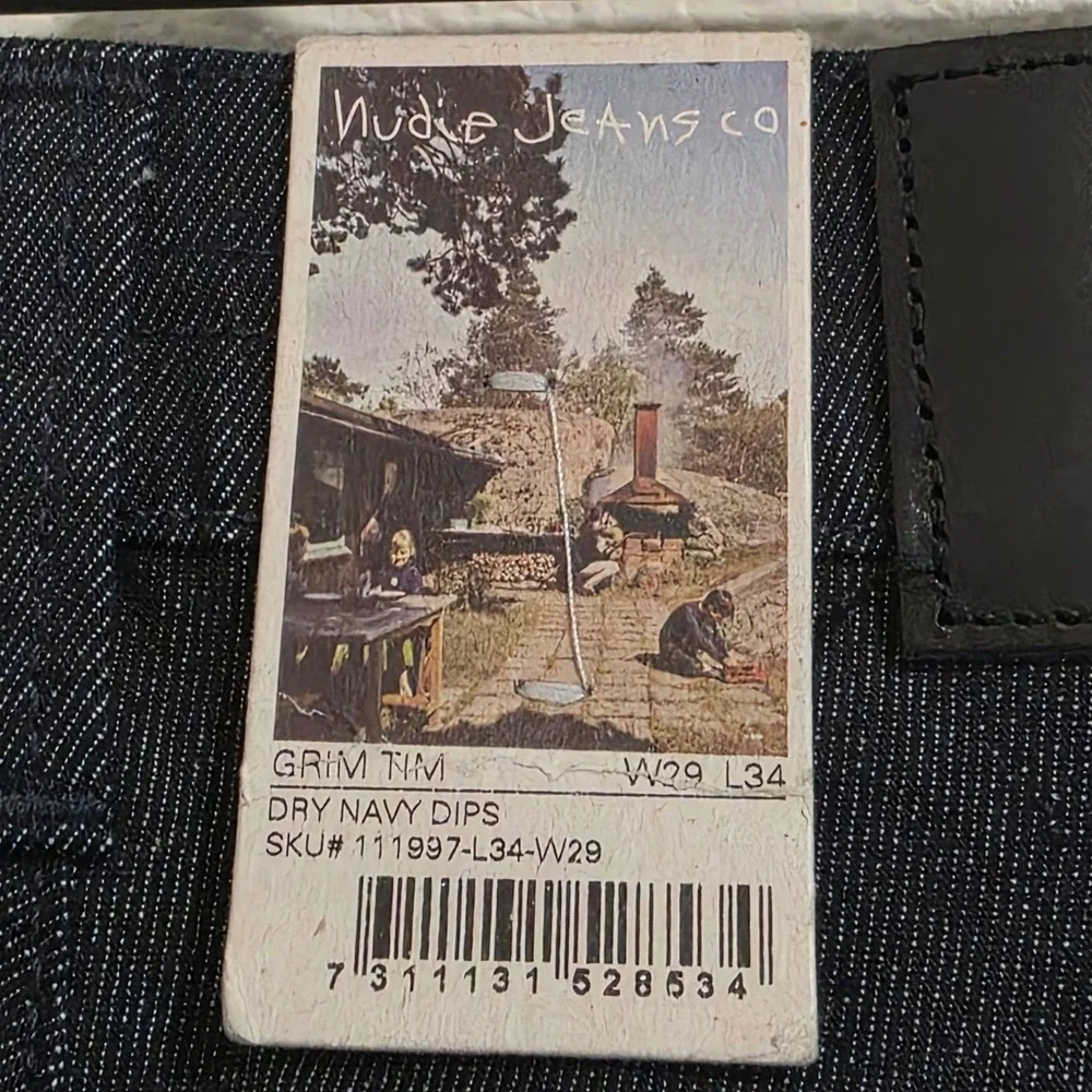Nudie Jeans Grim Tim Mens 29x34 Dry Navy Dips Organic Cotton Slim Straight New